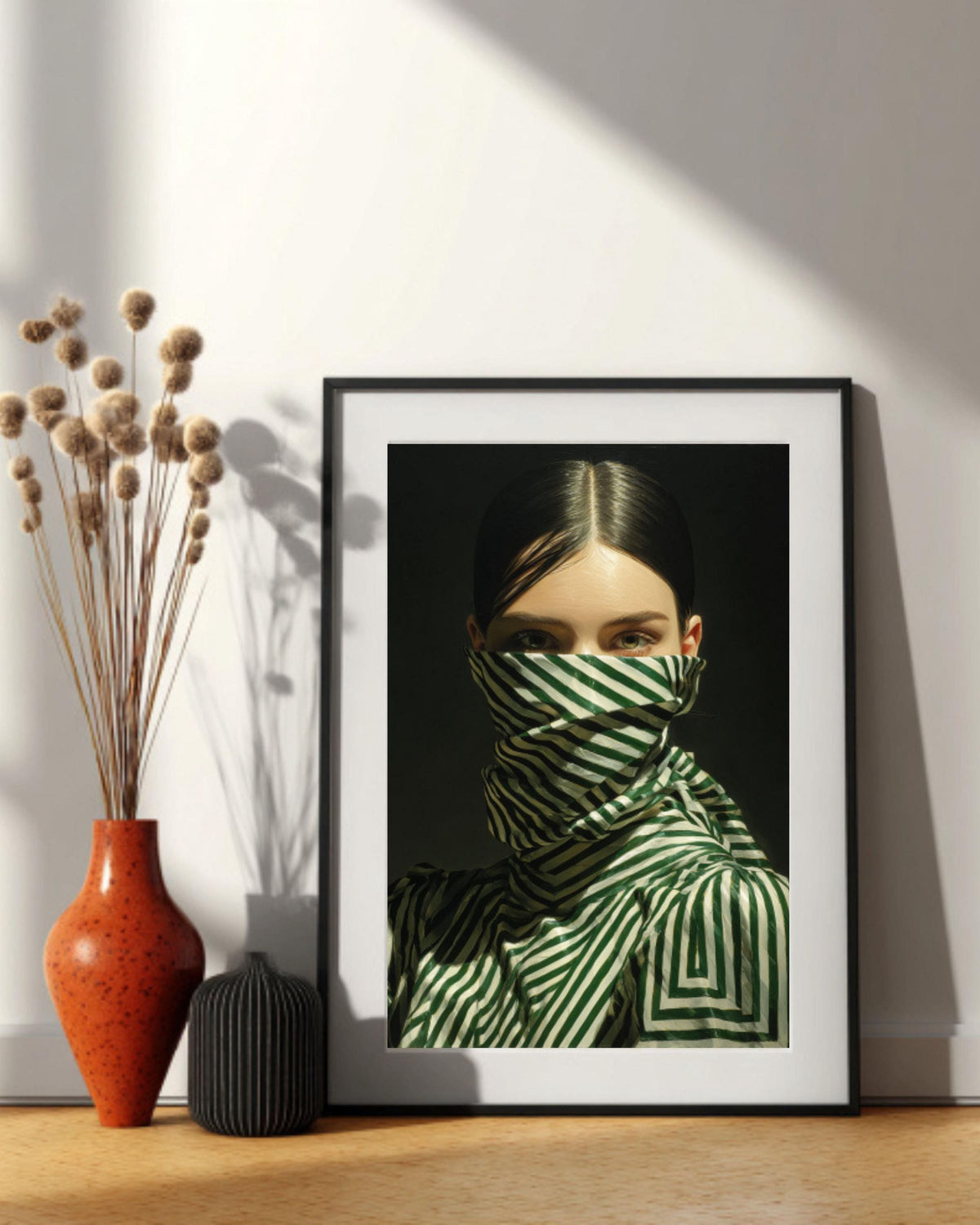 Emerald Green Abstract Woman Canvas Print: Japandi Wall Art