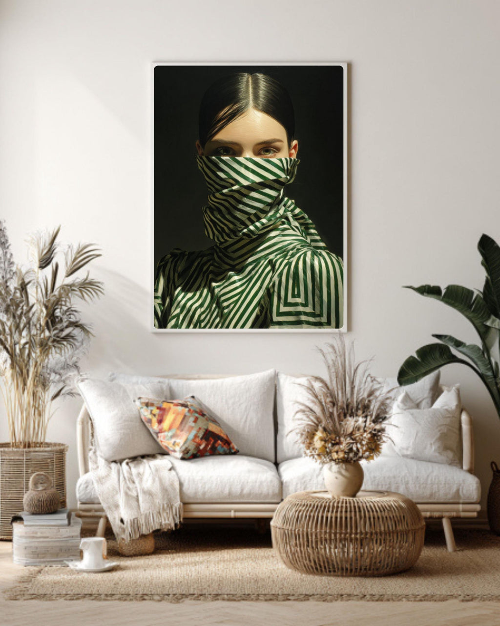 Emerald Green Abstract Woman Canvas Print: Japandi Wall Art