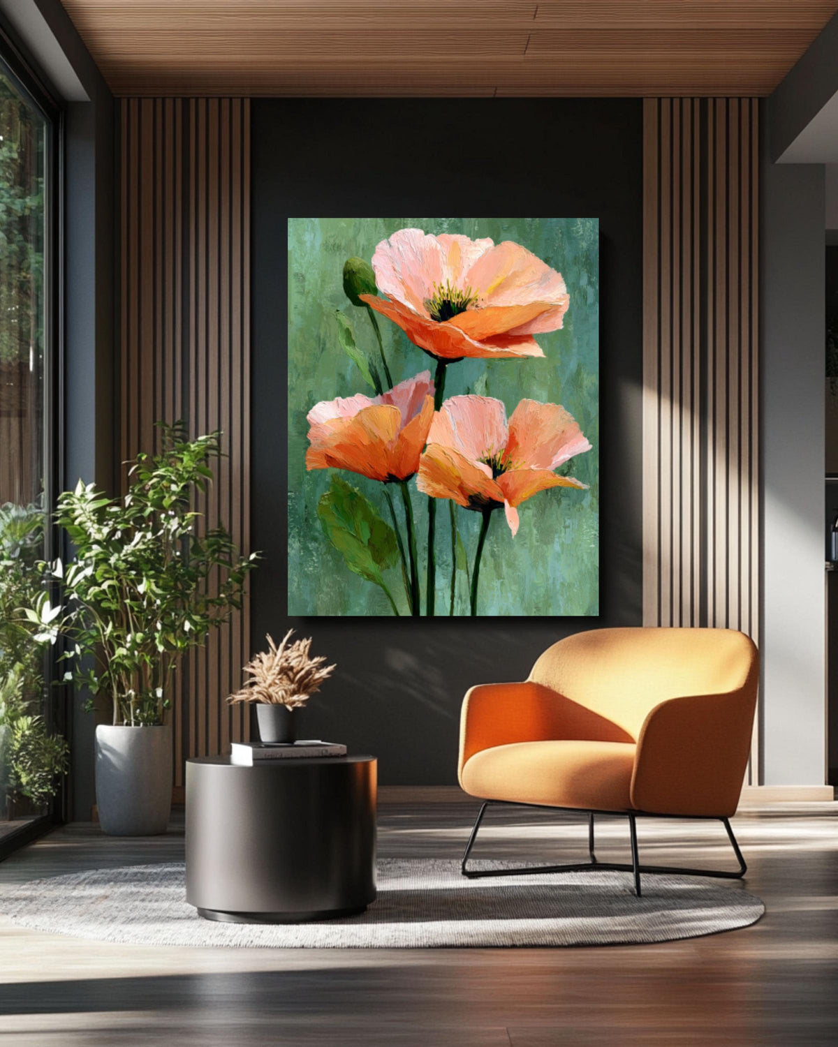 Blush Peony Trio Canvas Print: Minimalist Olive Green Floral Art