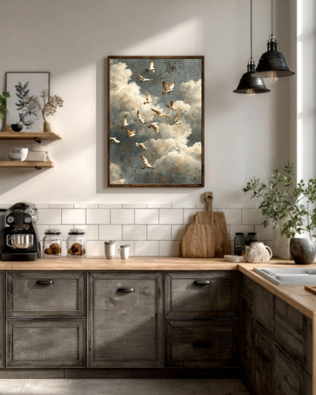 Framed Canvas Bird Art: Neutral Rustic Minimalist Wall Decor