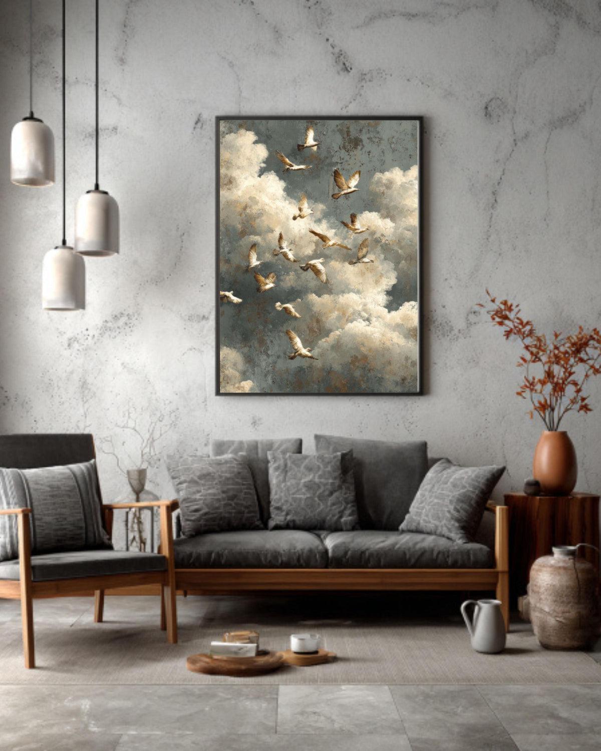Framed Canvas Bird Art: Neutral Rustic Minimalist Wall Decor