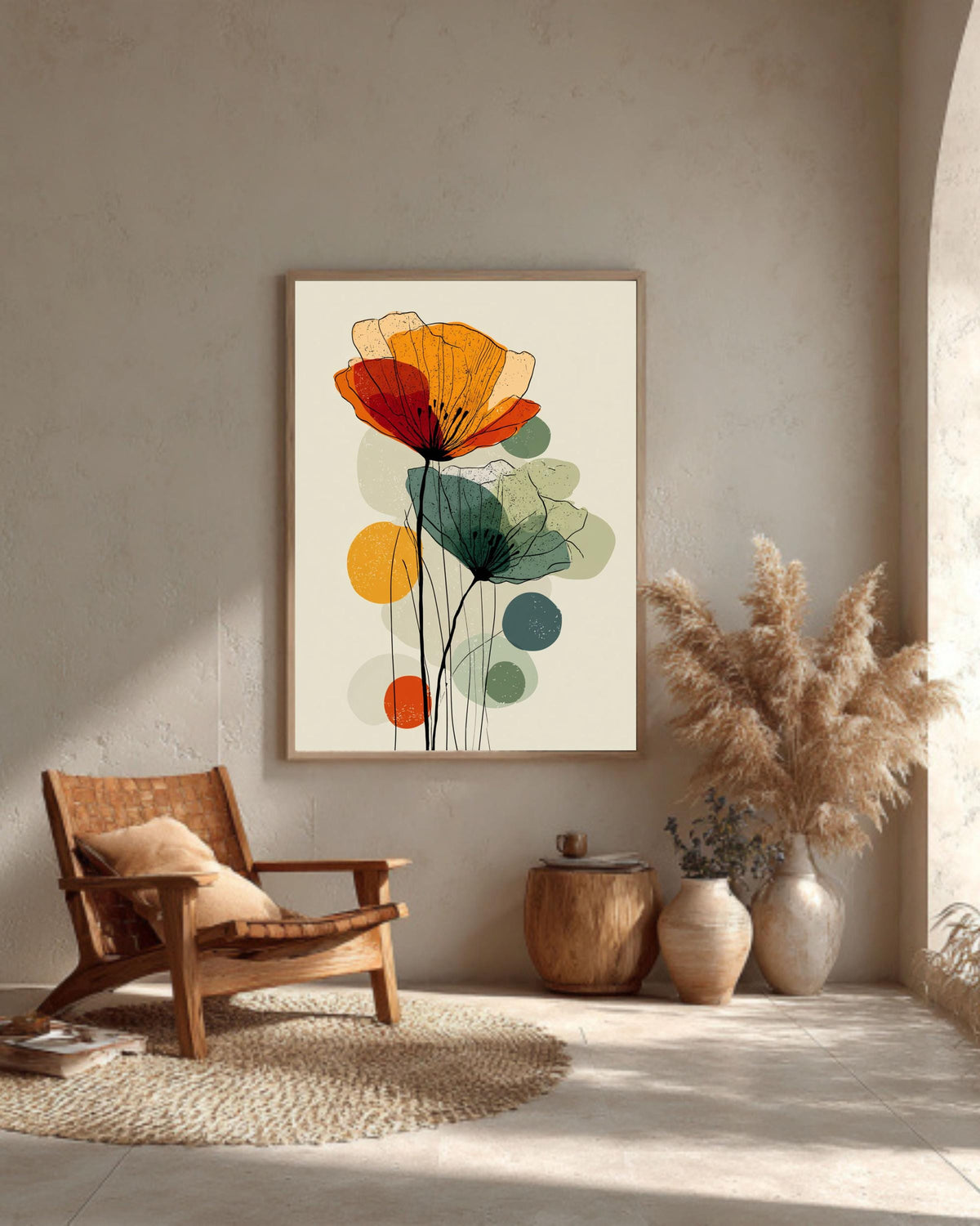 Mid Century Modern Poppy Canvas Print: Abstract Floral Wall Art