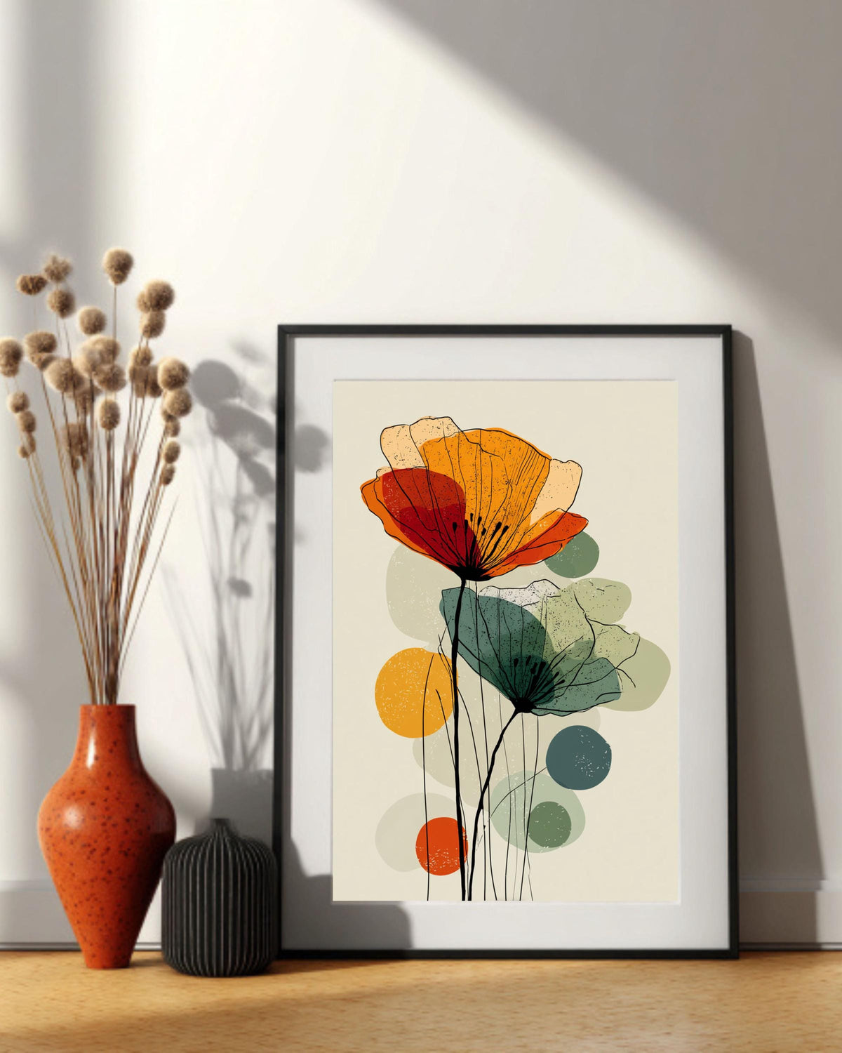 Mid Century Modern Poppy Canvas Print: Abstract Floral Wall Art