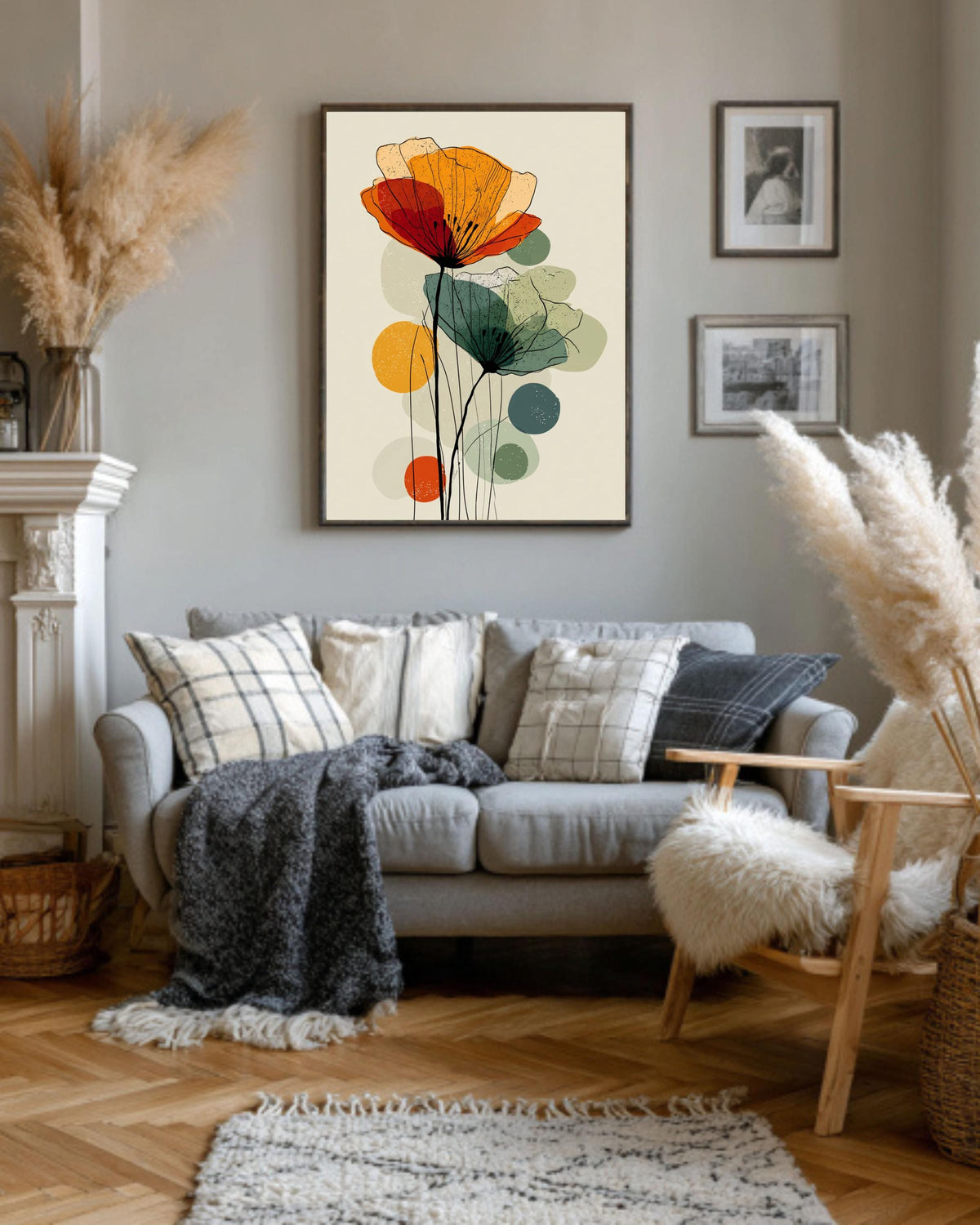Mid Century Modern Poppy Canvas Print: Abstract Floral Wall Art