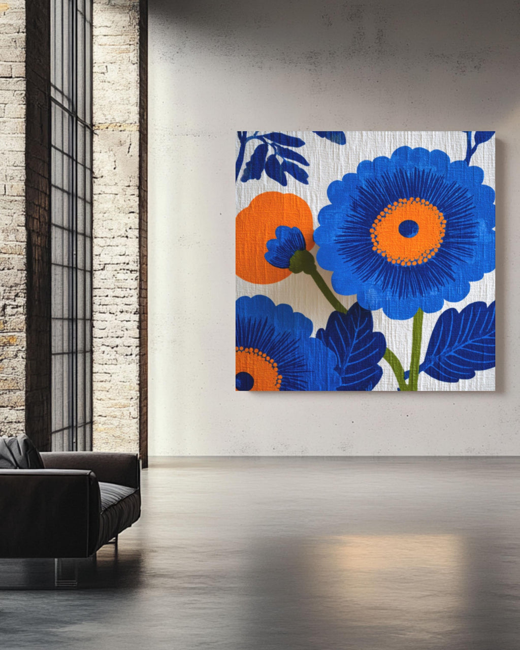 Retro Floral Canvas Wall Art: Mid-Century Modern Botanical Print