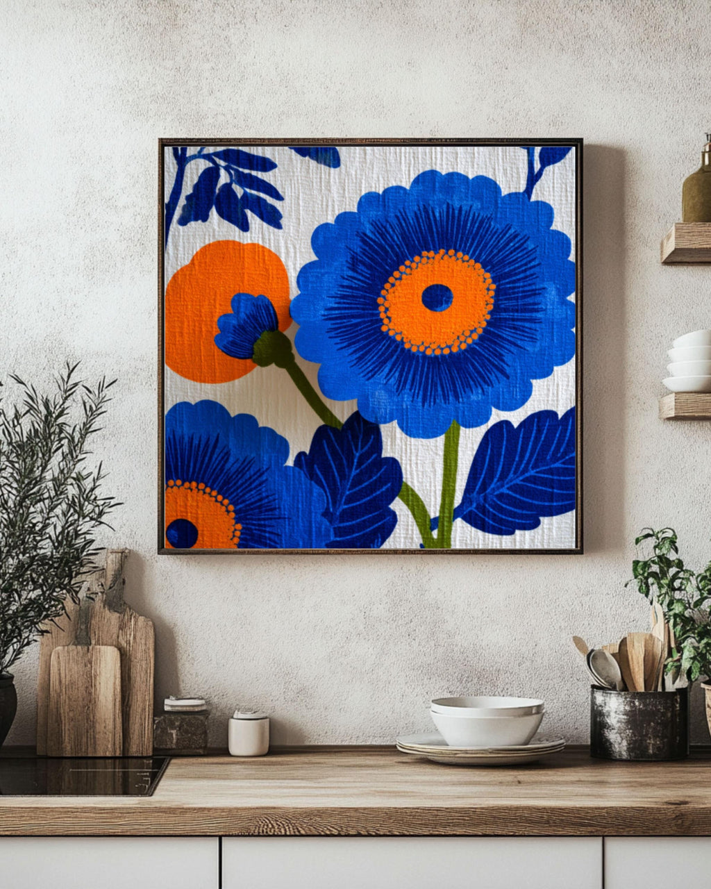 Retro Floral Canvas Wall Art: Mid-Century Modern Botanical Print