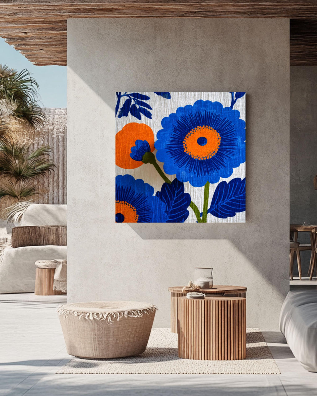 Retro Floral Canvas Wall Art: Mid-Century Modern Botanical Print
