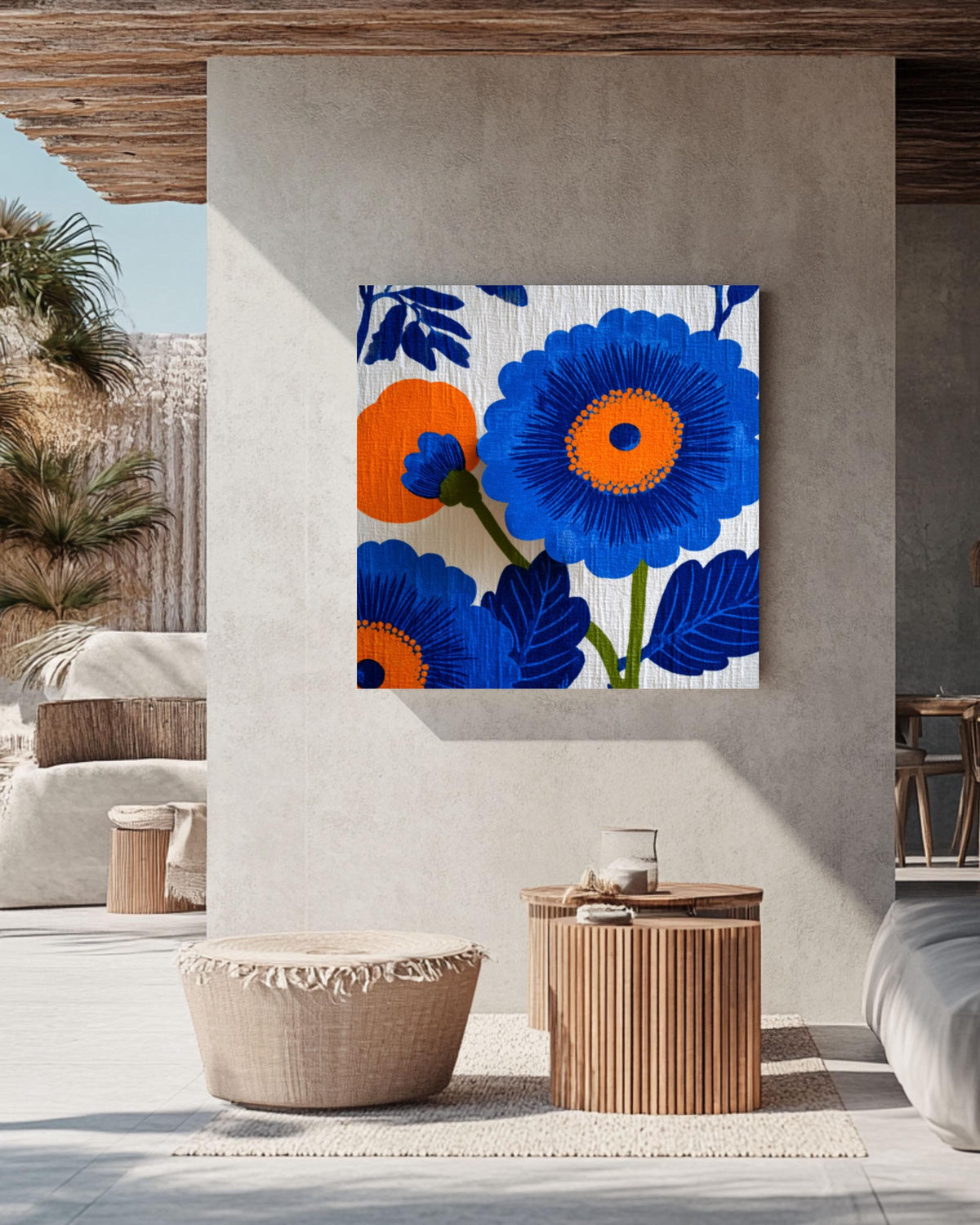 Retro Floral Canvas Wall Art: Mid-Century Modern Botanical Print