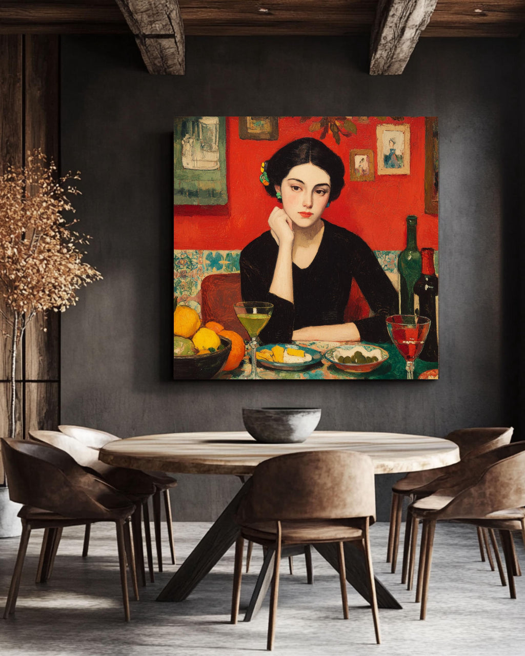 Vintage Abstract Oil Painting Print: Mid-Century Modern Wall Art