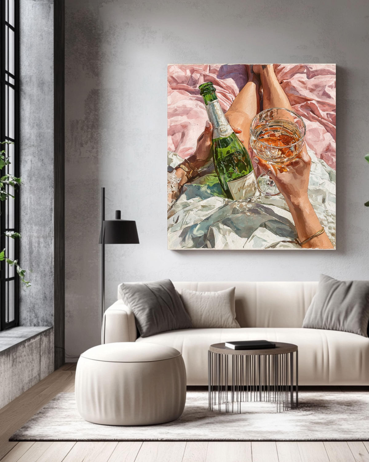Pink Champagne Watercolor Print: Chic Bar Cart Decor