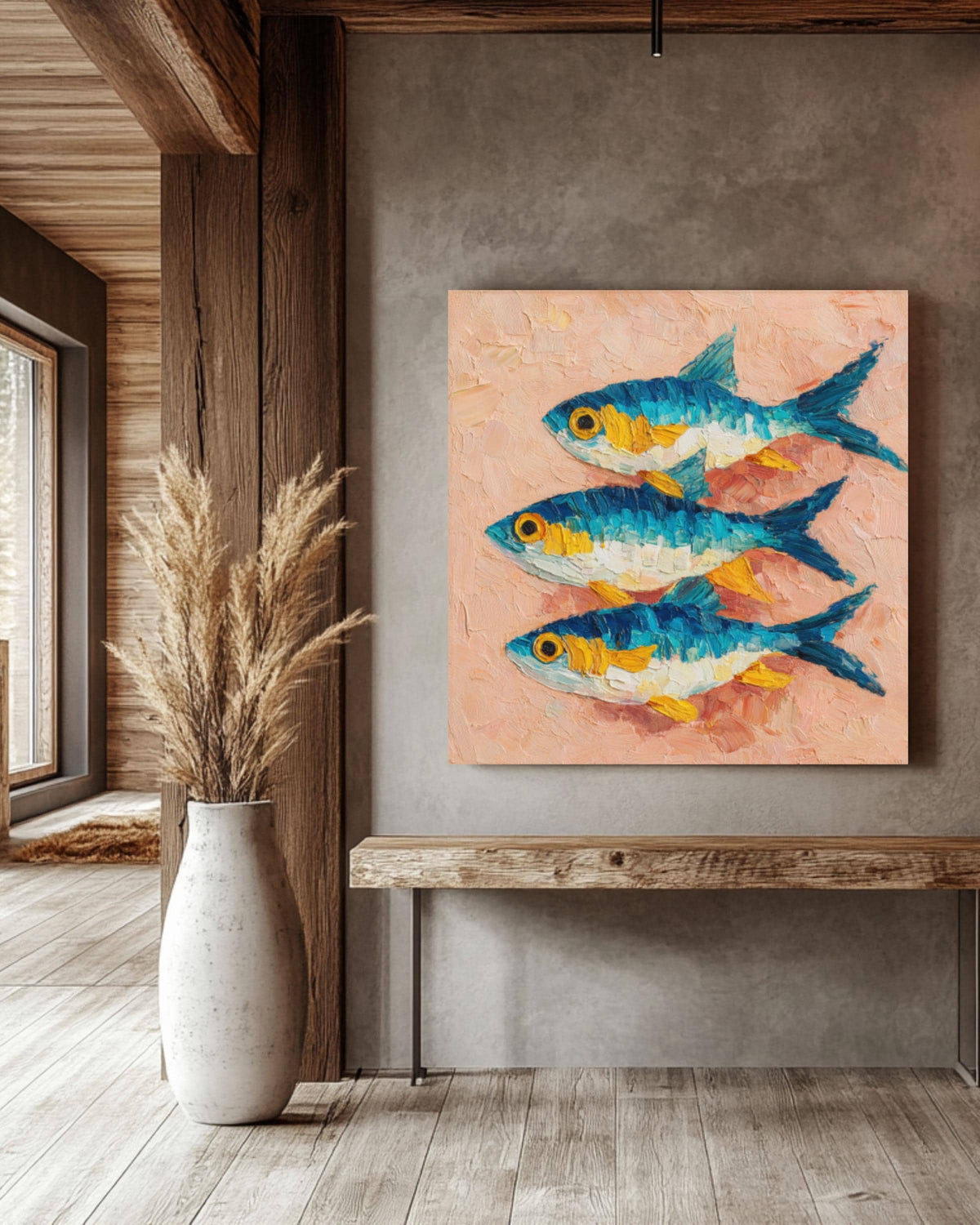 Sardine Oil Painting: Impasto Still Life, Rustic Kitchen Art
