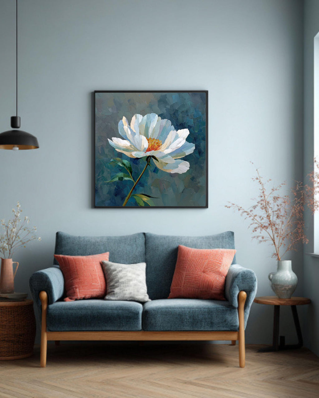 Textured White Flower Oil Painting: Botanical Impasto Canvas Art
