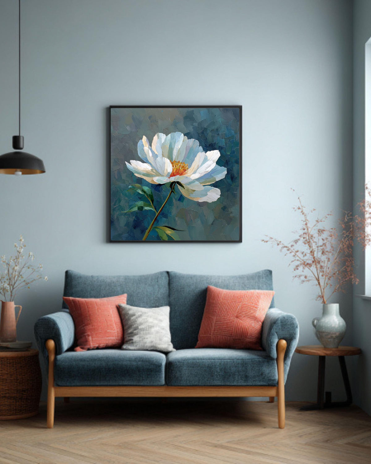 Textured White Flower Oil Painting: Botanical Impasto Canvas Art