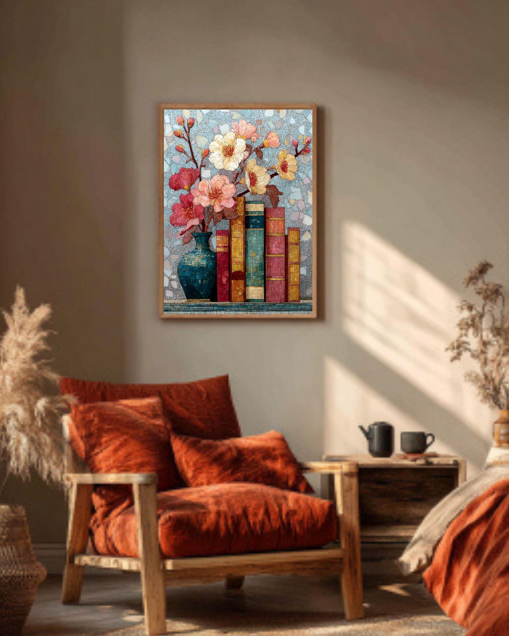 Stained Glass Wildflower Book Canvas Art: Light Academia Floral Decor