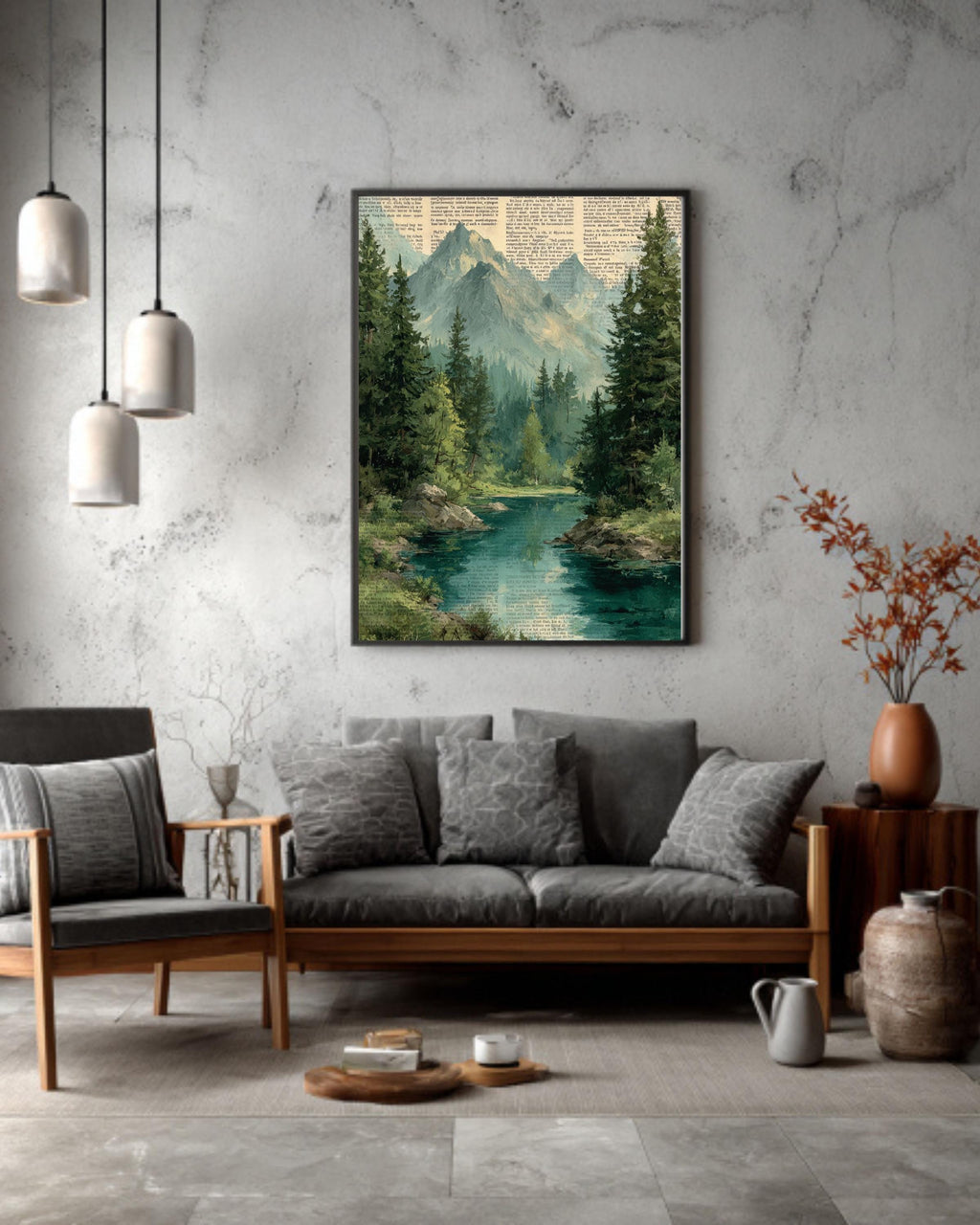 Mountain Landscape Canvas Print: Rustic Pine Tree Forest Wall Art