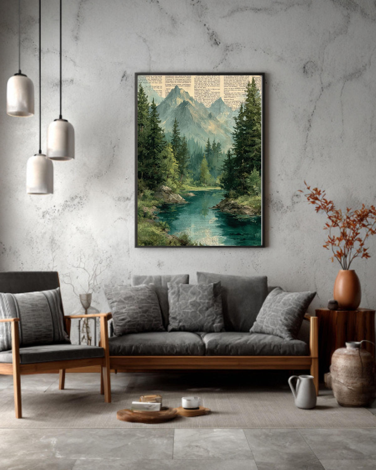Mountain Landscape Canvas Print: Rustic Pine Tree Forest Wall Art