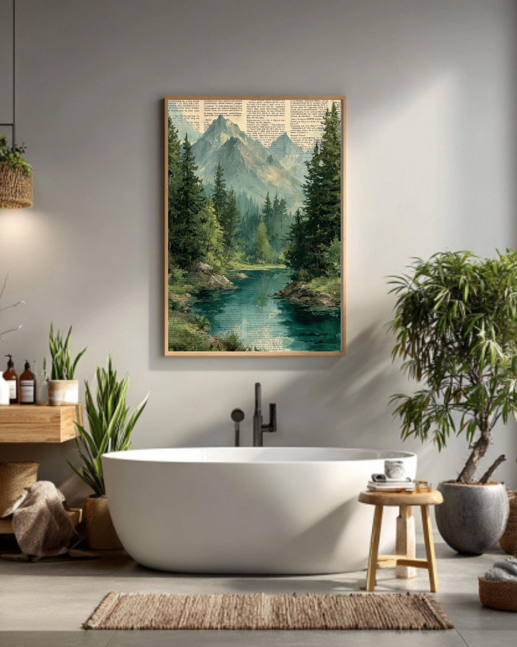 Mountain Landscape Canvas Print: Rustic Pine Tree Forest Wall Art