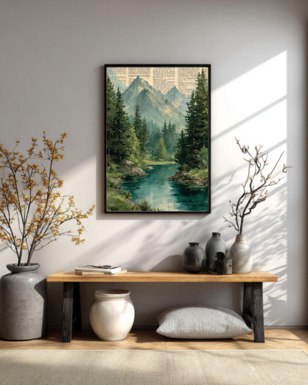Mountain Landscape Canvas Print: Rustic Pine Tree Forest Wall Art