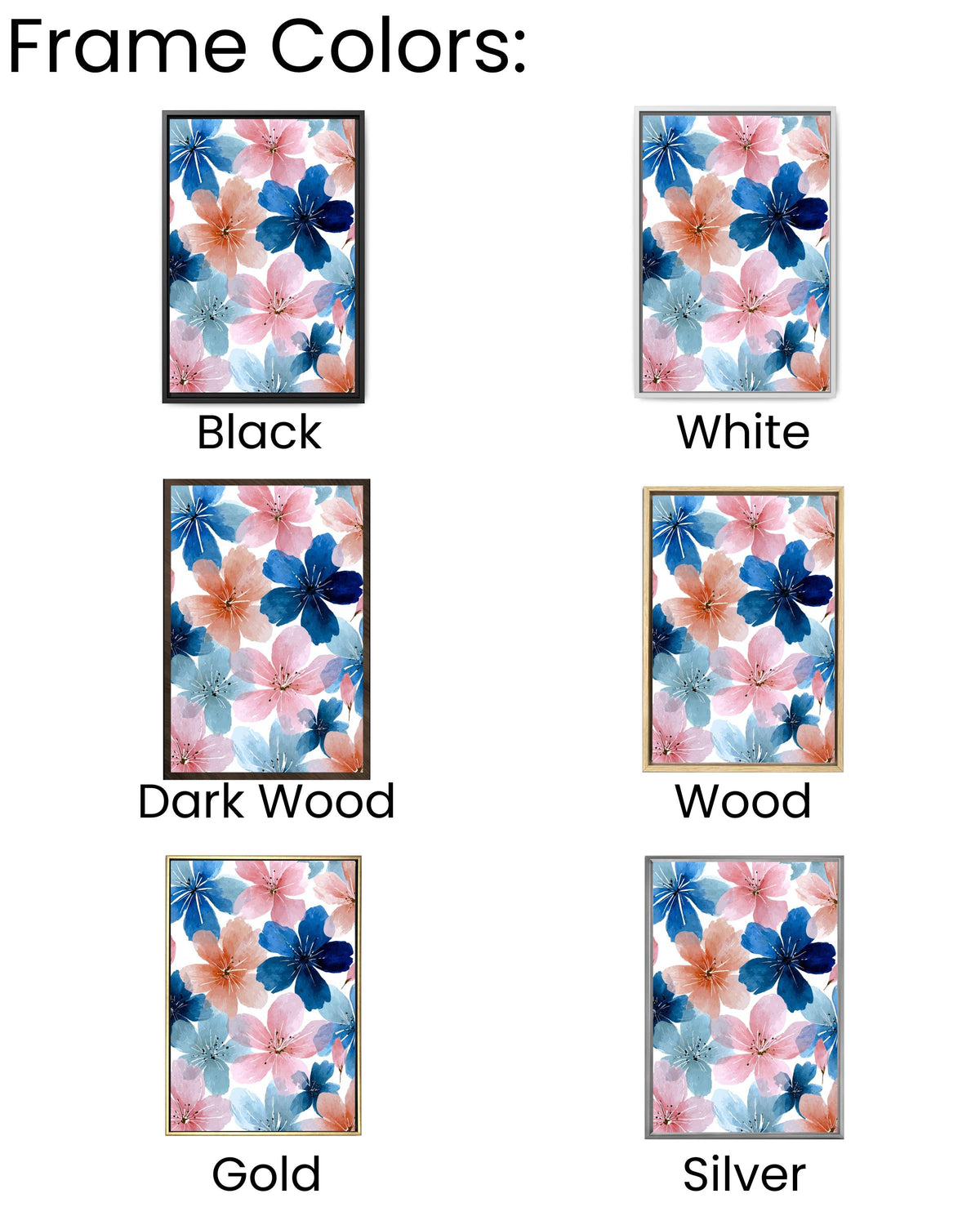 Pink and Blue Floral Canvas: Watercolor Flower Wall Art