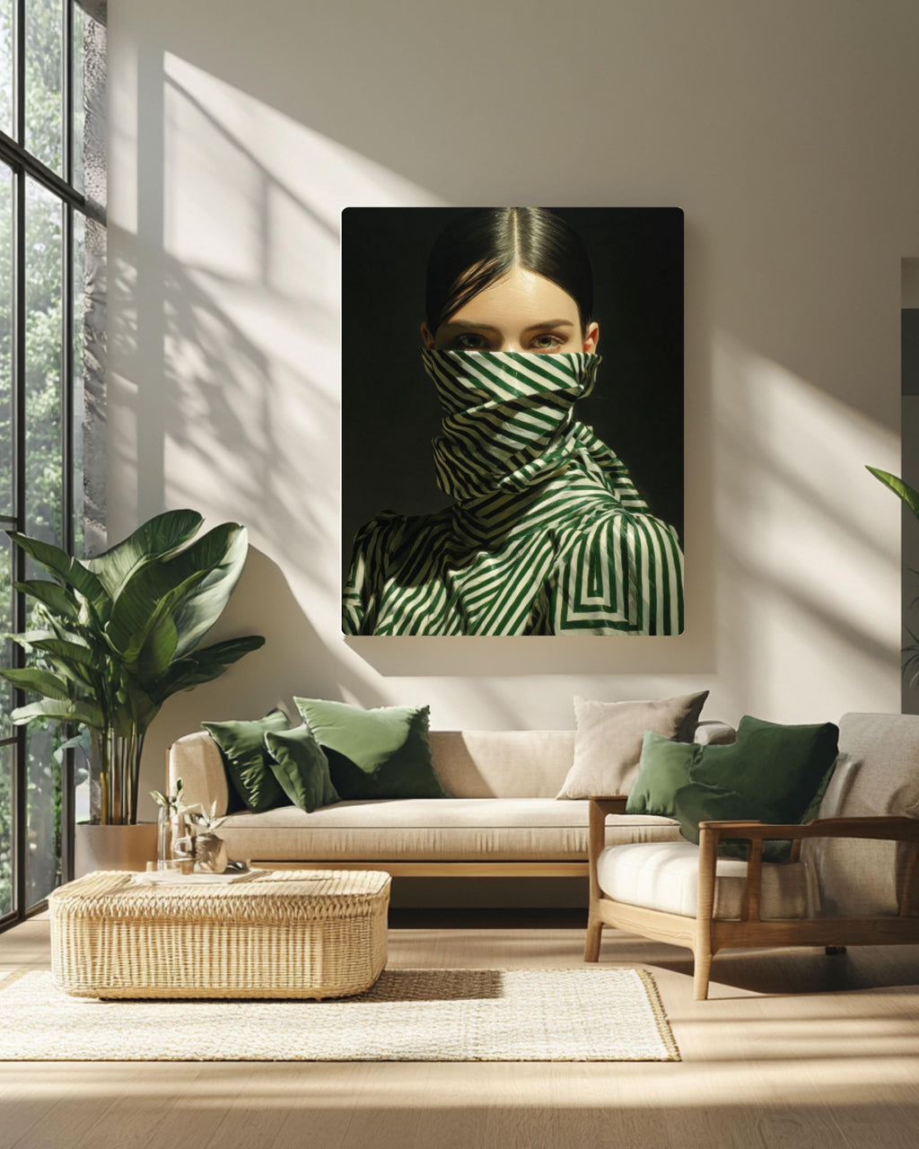 Emerald Green Abstract Woman Canvas Print: Japandi Wall Art