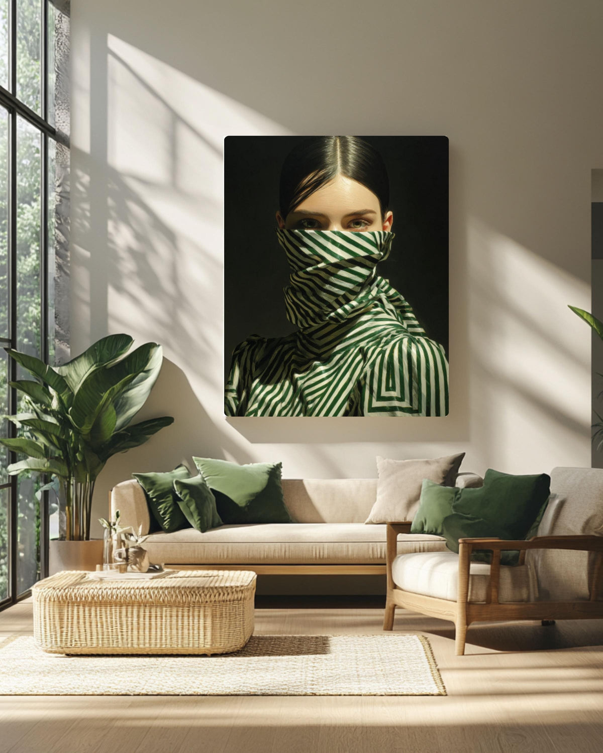 Emerald Green Abstract Woman Canvas Print: Japandi Wall Art