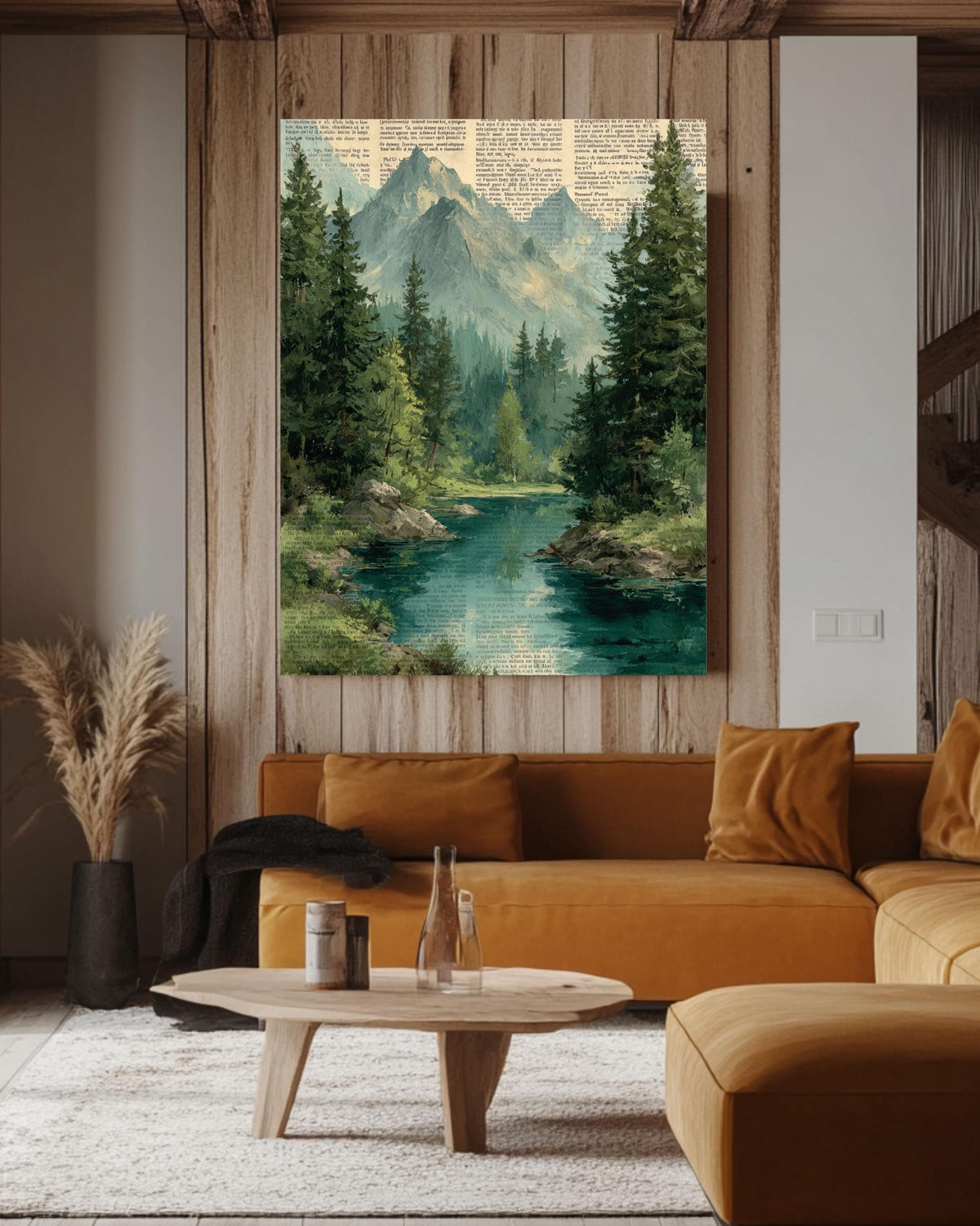 Mountain Landscape Canvas Print: Rustic Pine Tree Forest Wall Art