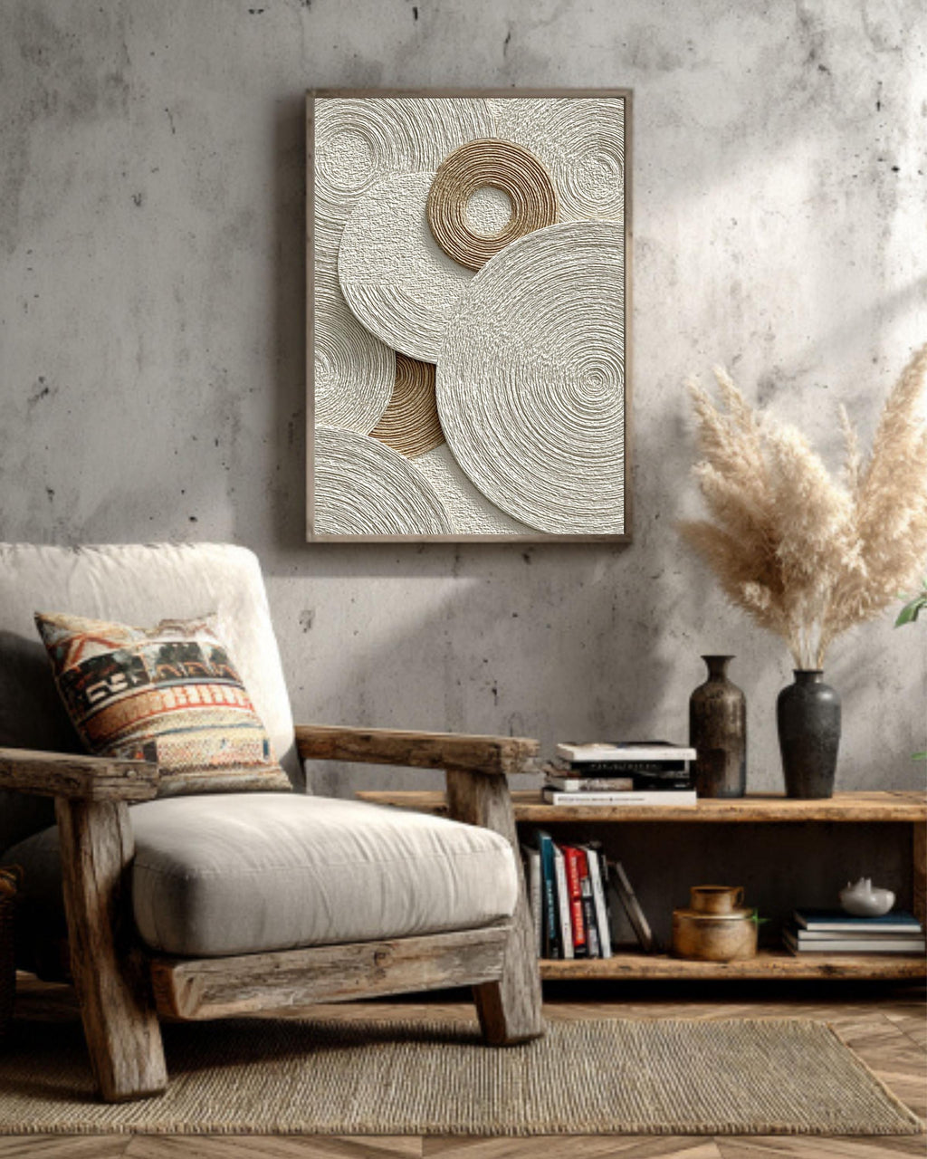 Beige Textured 3D Abstract Inspired Canvas Art: Modern Minimalist Decor