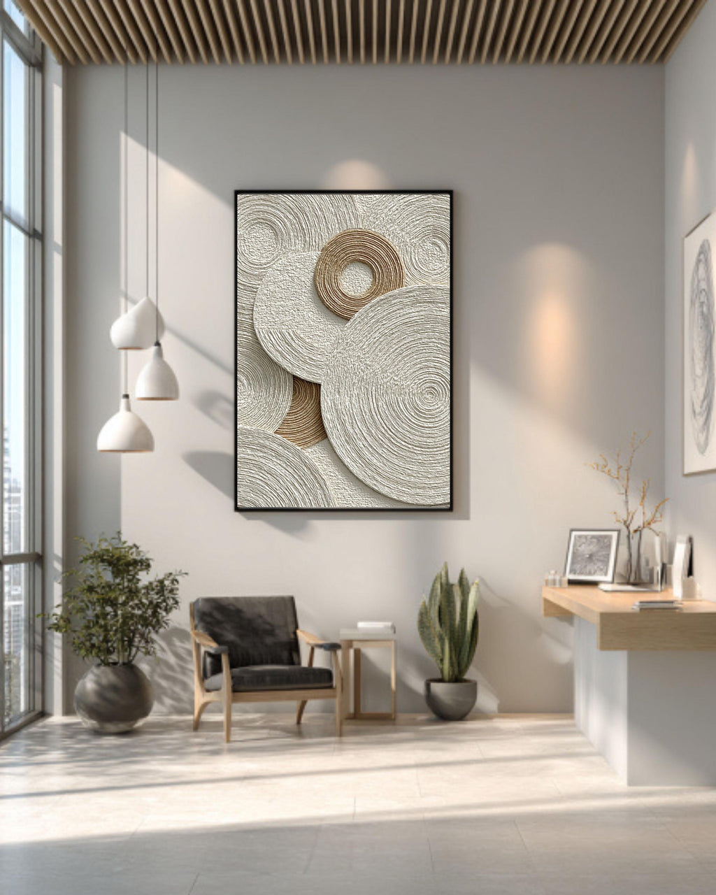 Beige Textured 3D Abstract Inspired Canvas Art: Modern Minimalist Decor