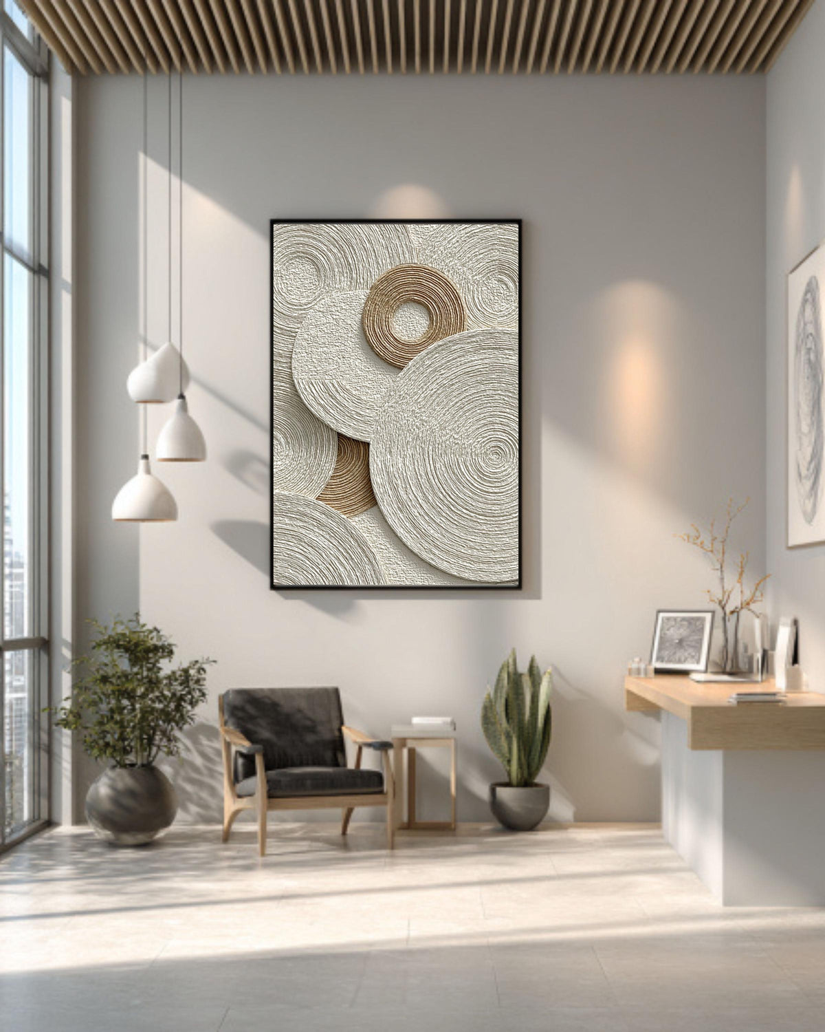 Beige Textured 3D Abstract Inspired Canvas Art: Modern Minimalist Decor