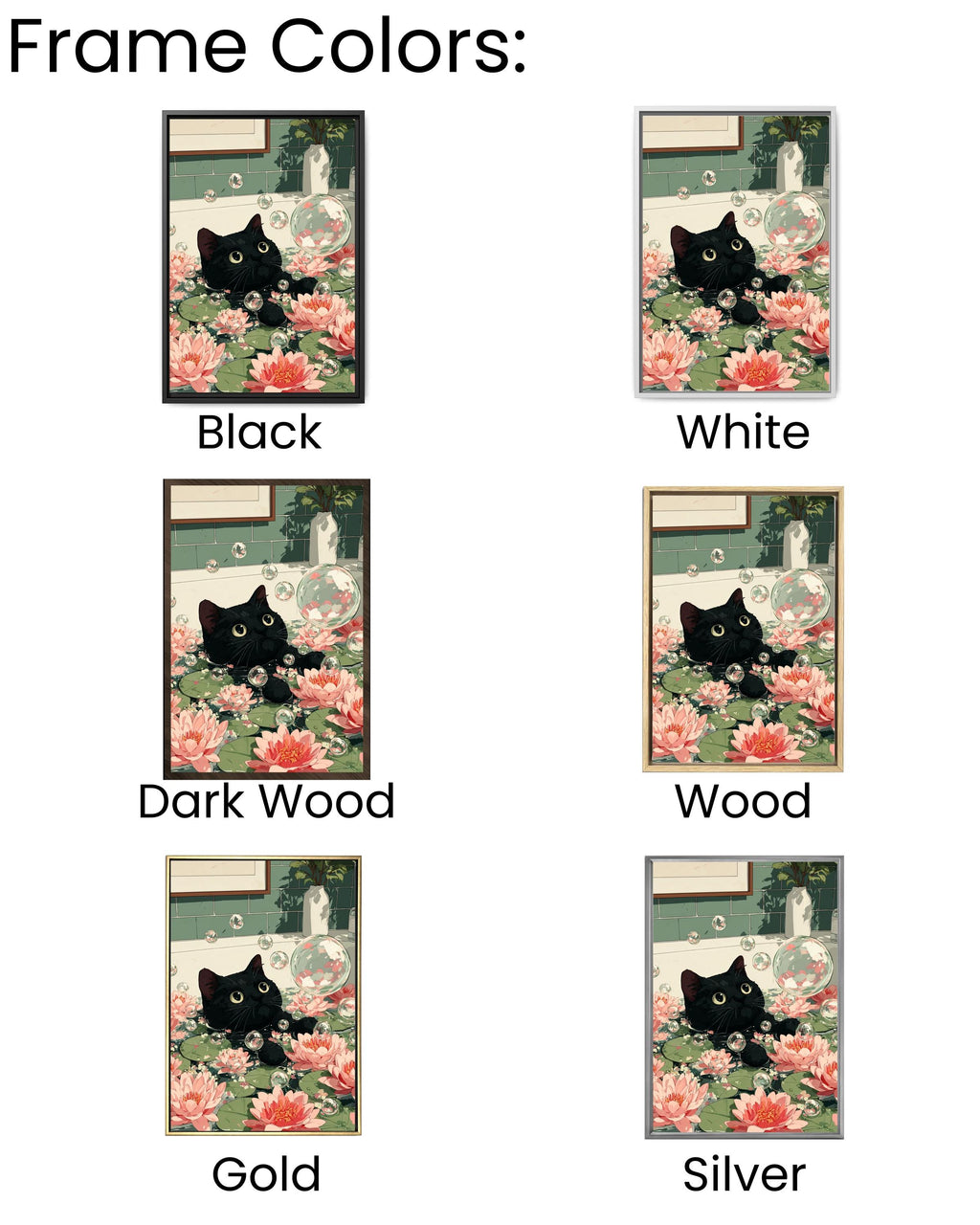 Funny Black Cat Bathtub Poster: Zen Japandi Bathroom Wall Art