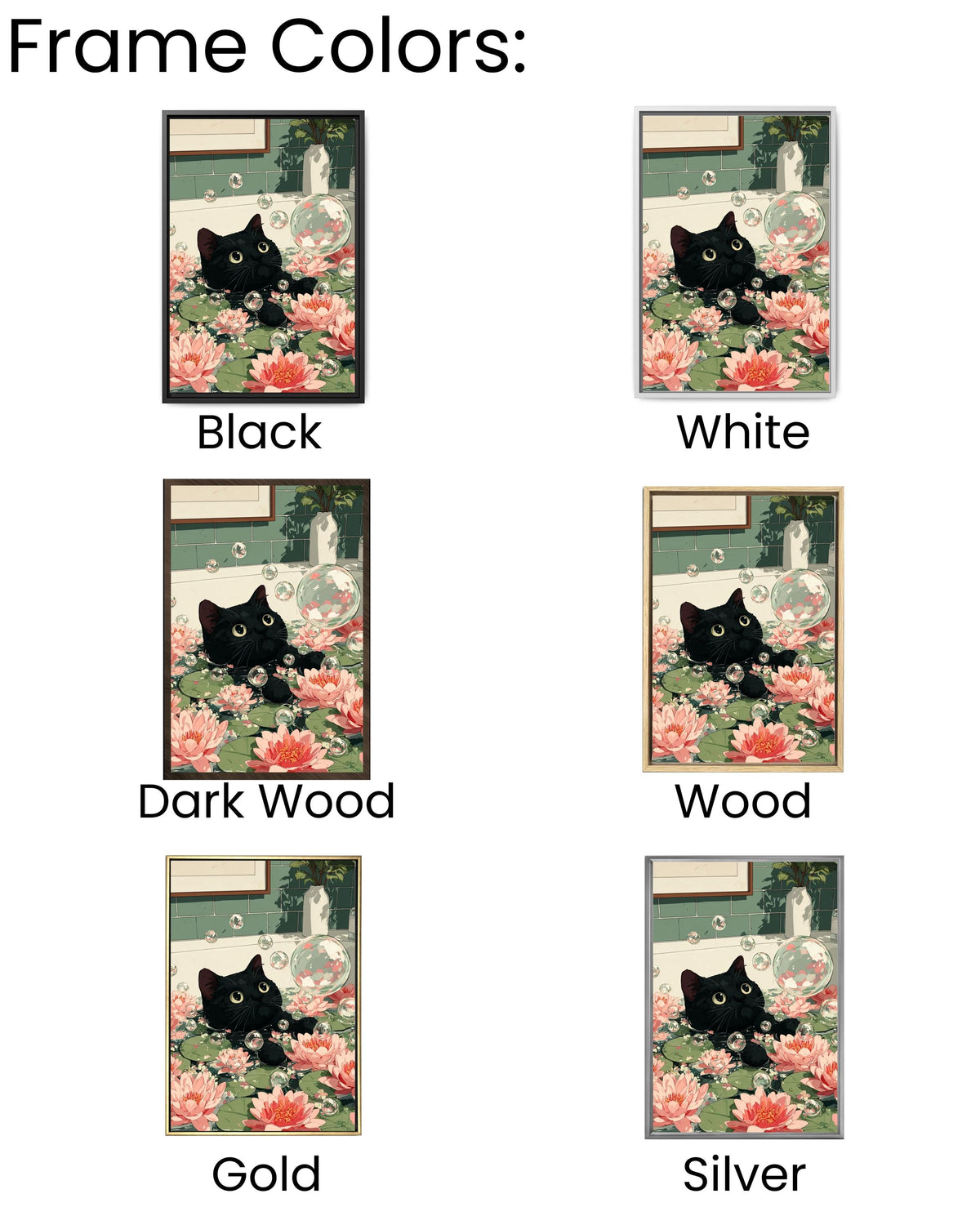 Funny Black Cat Bathtub Poster: Zen Japandi Bathroom Wall Art