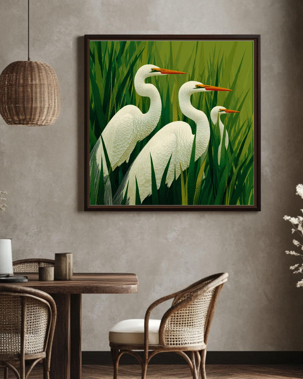 Egrets Art Print | Modern Bird Wall Art | Coastal Nature Canvas | Elegant Minimalist Home Decor