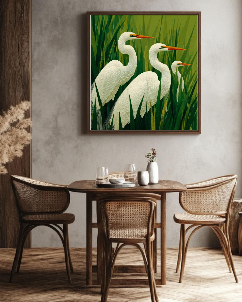 Egrets Art Print | Modern Bird Wall Art | Coastal Nature Canvas | Elegant Minimalist Home Decor