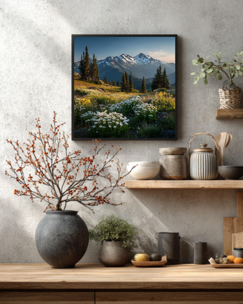 Alpine Meadow Canvas Print: Mountain Wildflowers Landscape Wall Art