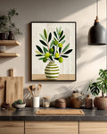 Scandinavian Olive Flower Canvas: Minimalist Nordic Botanical Art Print