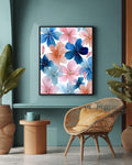 Pink and Blue Floral Canvas: Watercolor Flower Wall Art