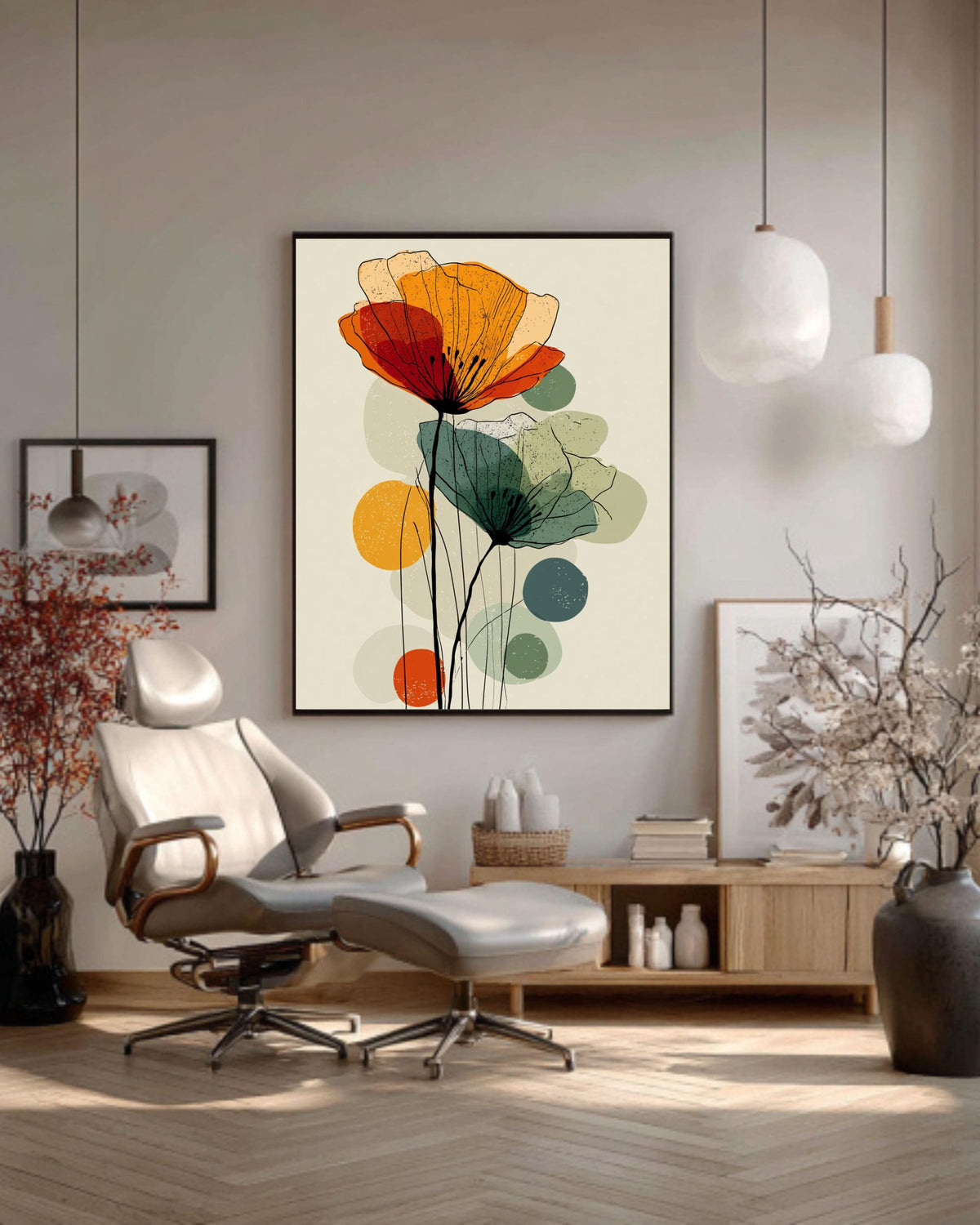 Mid Century Modern Poppy Canvas Print: Abstract Floral Wall Art