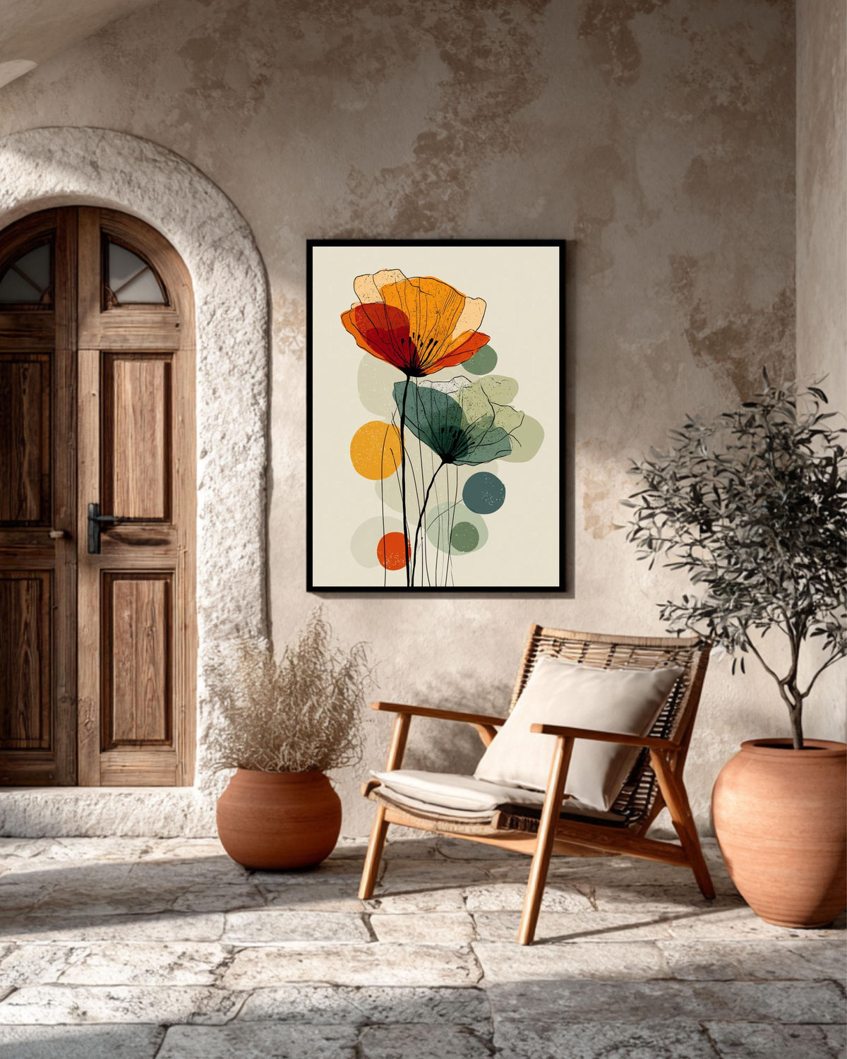 Mid Century Modern Poppy Canvas Print: Abstract Floral Wall Art