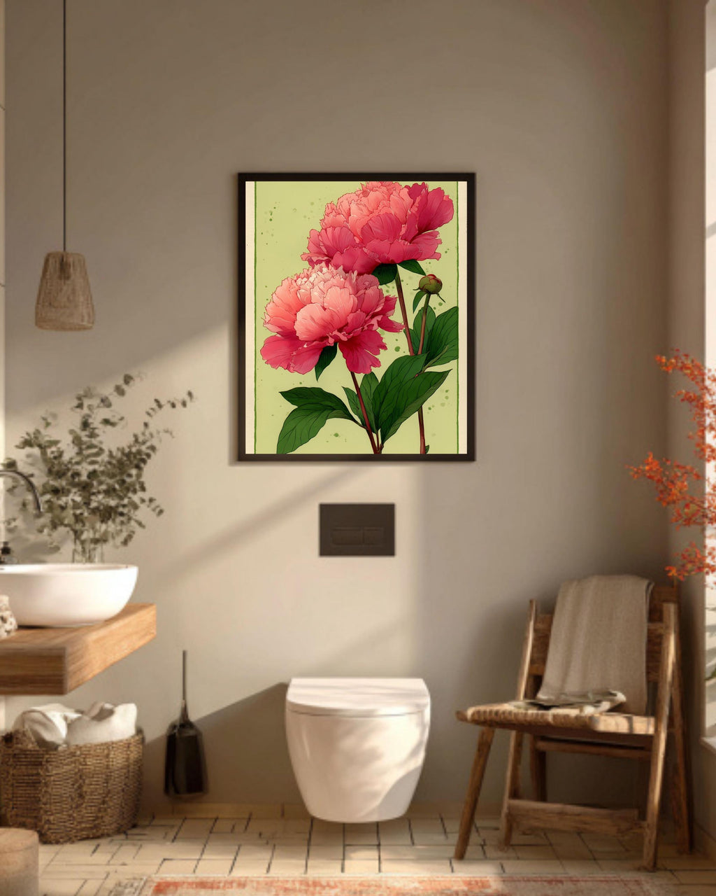 Peony Canvas Print: Modern Floral Illustration, Gallery Wall Art