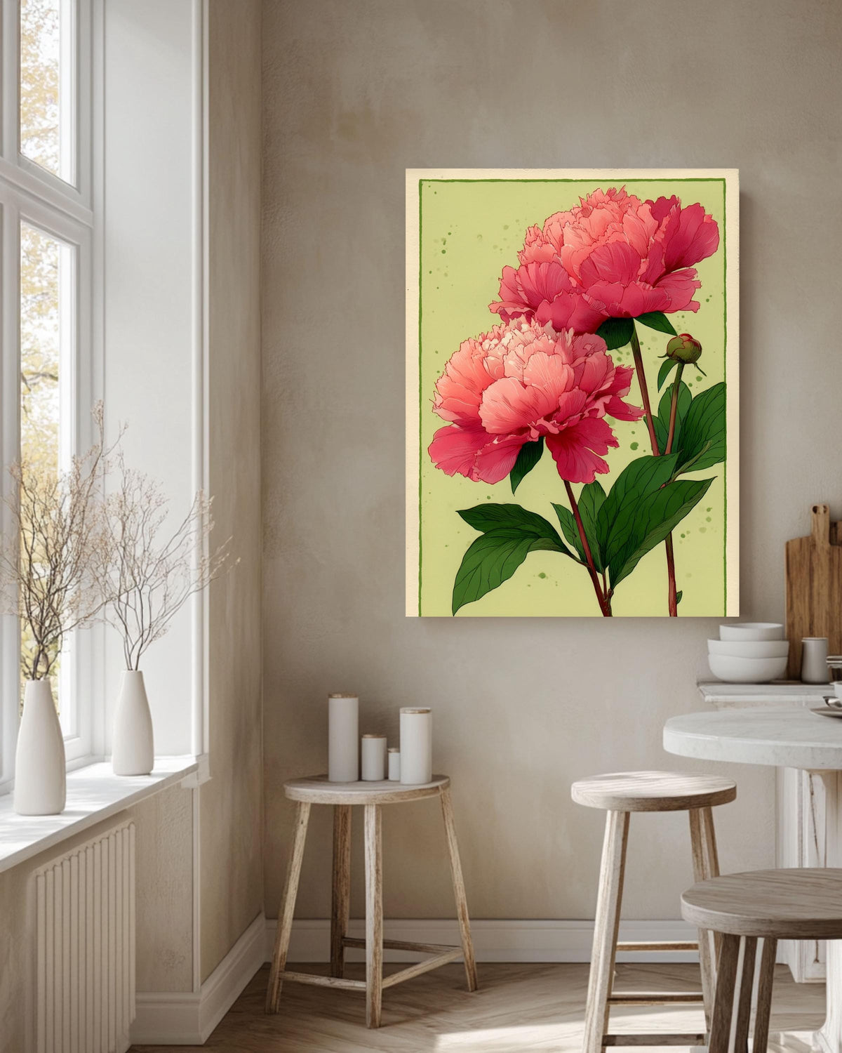 Peony Canvas Print: Modern Floral Illustration, Gallery Wall Art