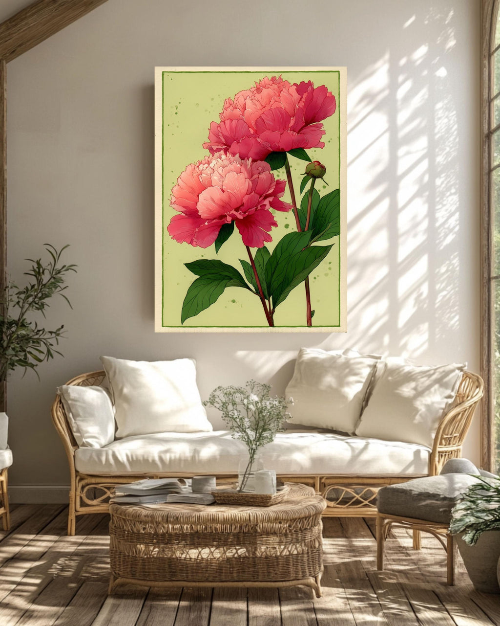 Peony Canvas Print: Modern Floral Illustration, Gallery Wall Art