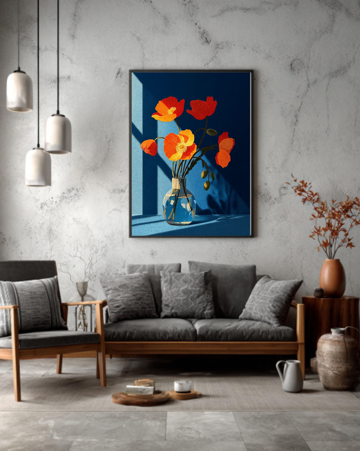 Poppies Bouquet Canvas Art Print, Minimal Floral Window Design