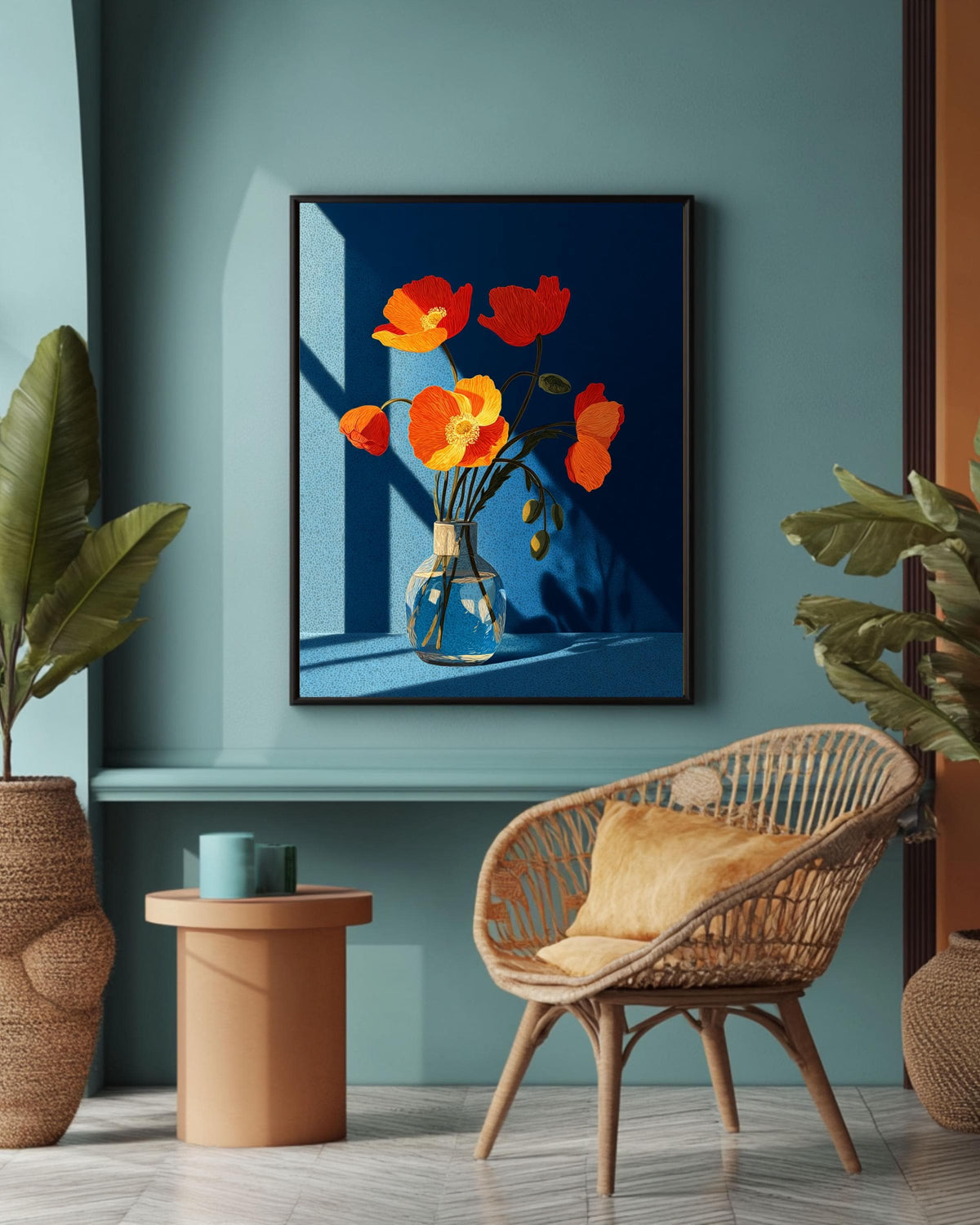 Poppies Bouquet Canvas Art Print, Minimal Floral Window Design