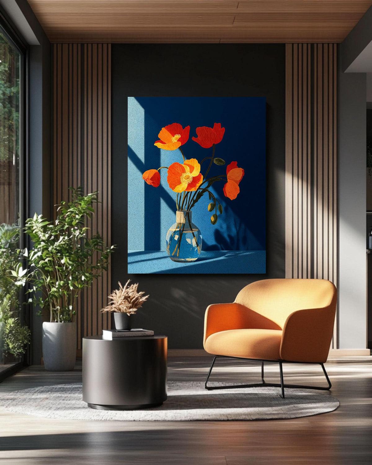 Poppies Bouquet Canvas Art Print, Minimal Floral Window Design