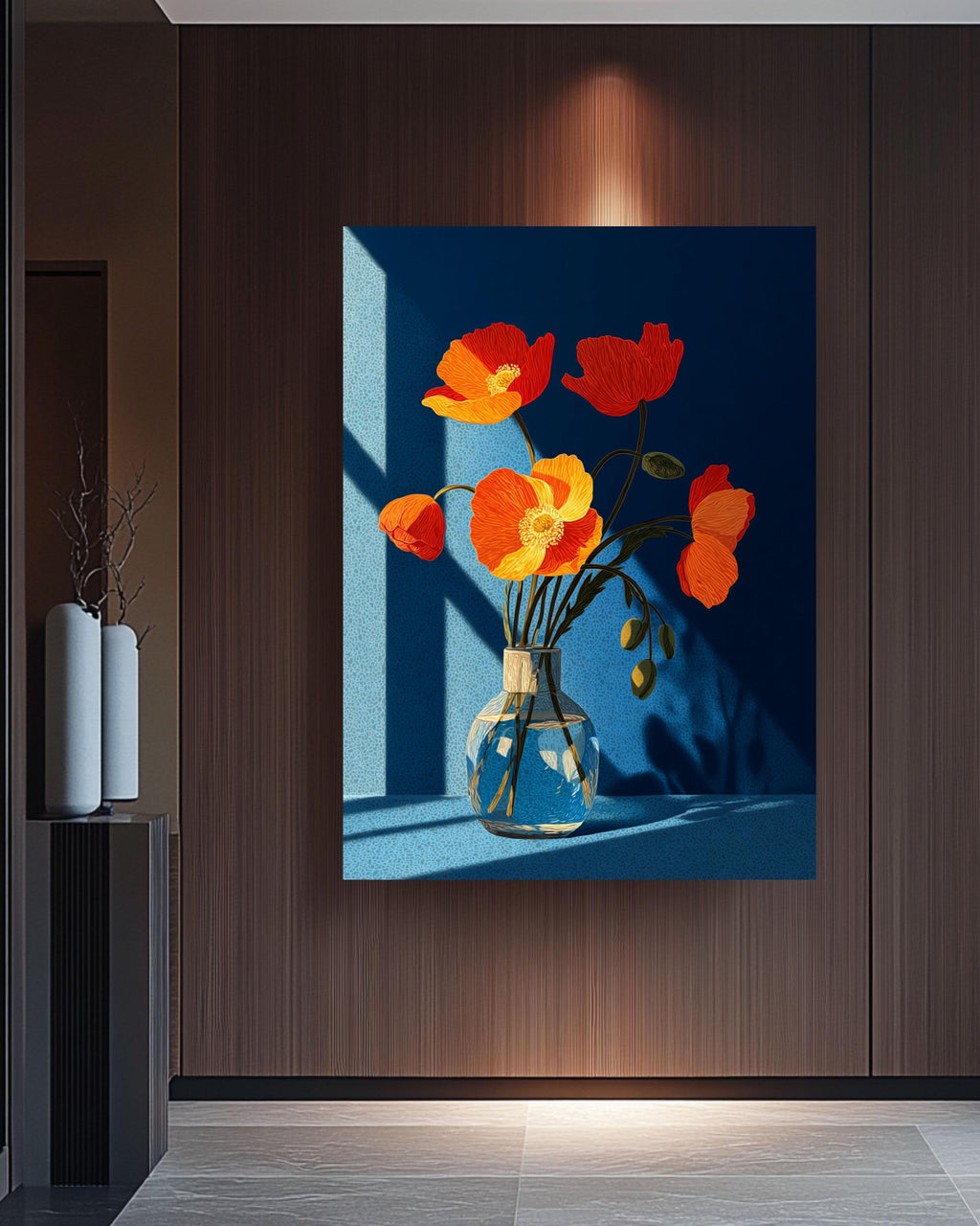 Poppies Bouquet Canvas Art Print, Minimal Floral Window Design
