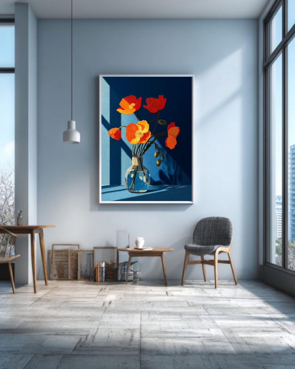 Poppies Bouquet Canvas Art Print, Minimal Floral Window Design