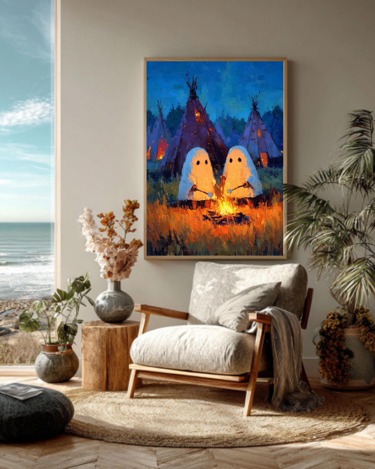 Camping Ghosts Gothic Vintage Style Spooky Whimsical Dark Academia Romantic Halloween Art