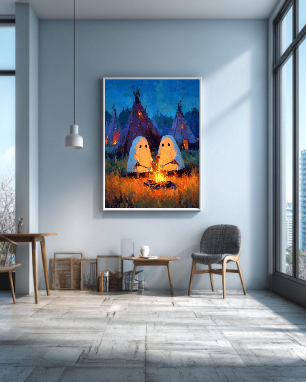Camping Ghosts Gothic Vintage Style Spooky Whimsical Dark Academia Romantic Halloween Art