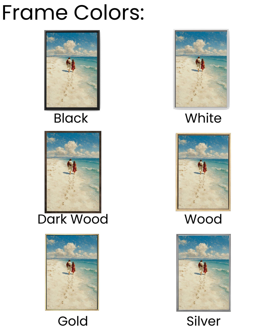 Jesus Christ Portrait Footprints in the Sand Religious Christian Beach Scene Faith Inspired Framed Canvas