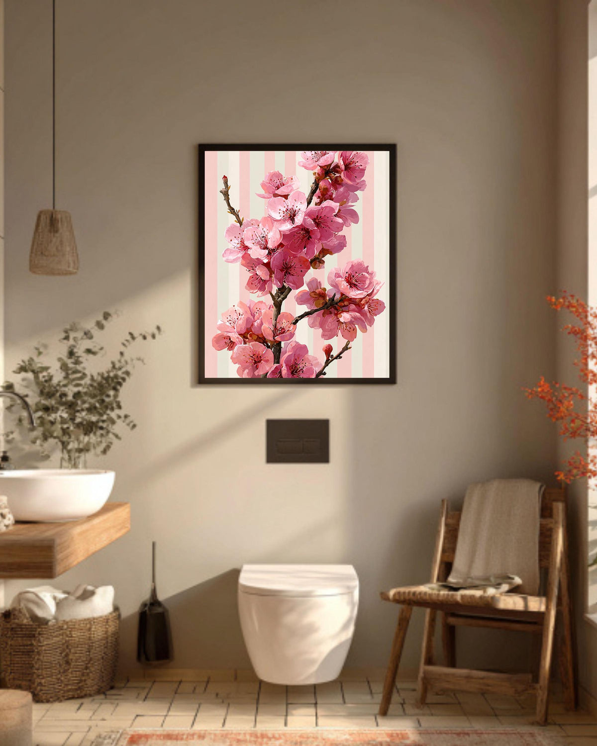 Cherry Blossom Canvas Art: Pink Sakura Floral Print, Framed Wall Decor